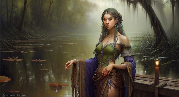 Epic Bayou Scene as Oil Painting