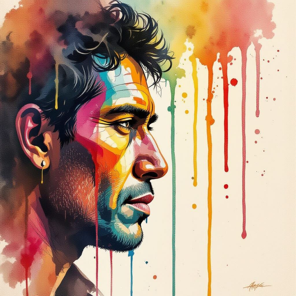 Vibrant Watercolor Portrait of Aboriginal Face