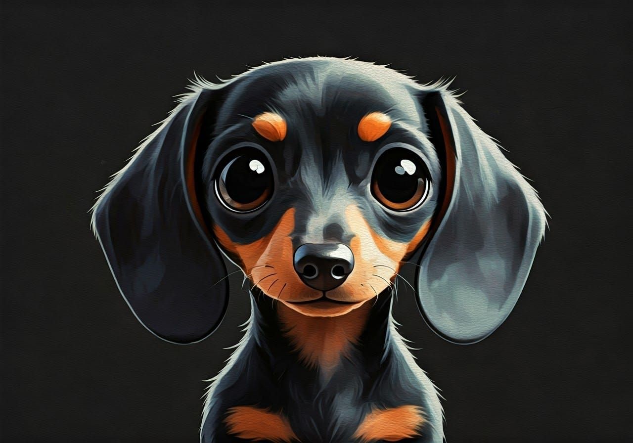 Chibi Dachshund with Big Eyes: Gouache Watercolor Painting