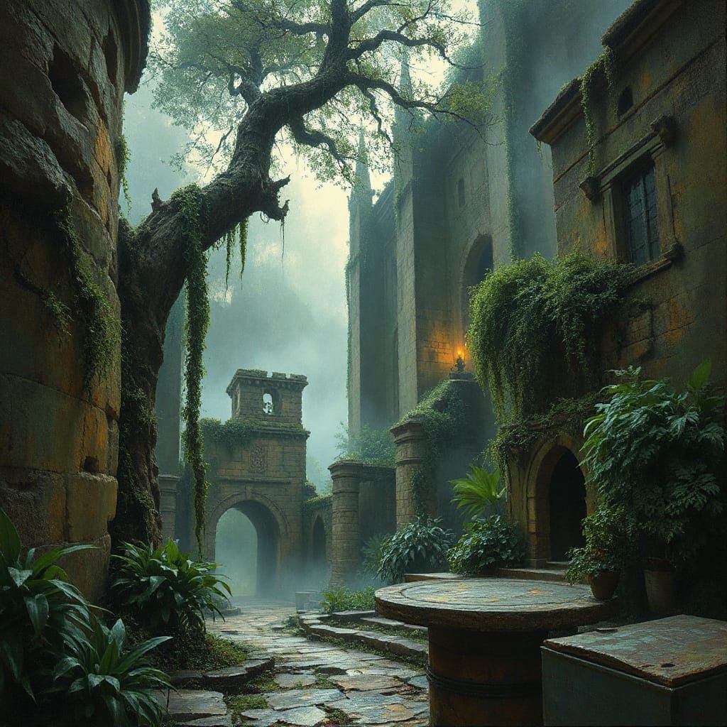 Ancient Jungle City with Glowing Runes