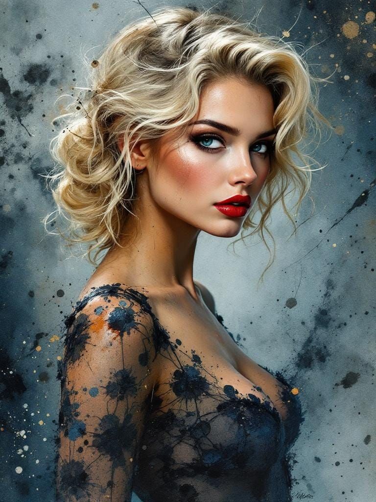 Whiskey Watercolor Pin-Up in Surrealist Style