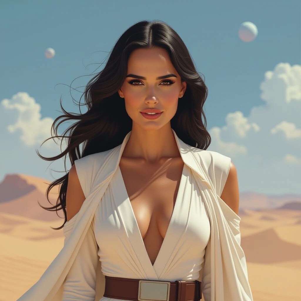 Playful Dark-Haired Woman in Desert Landscape