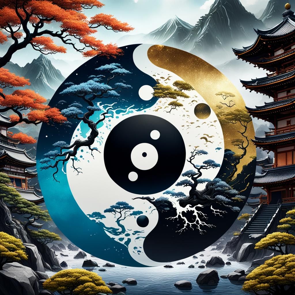 Yin Yang Duality in Japanese Print Style