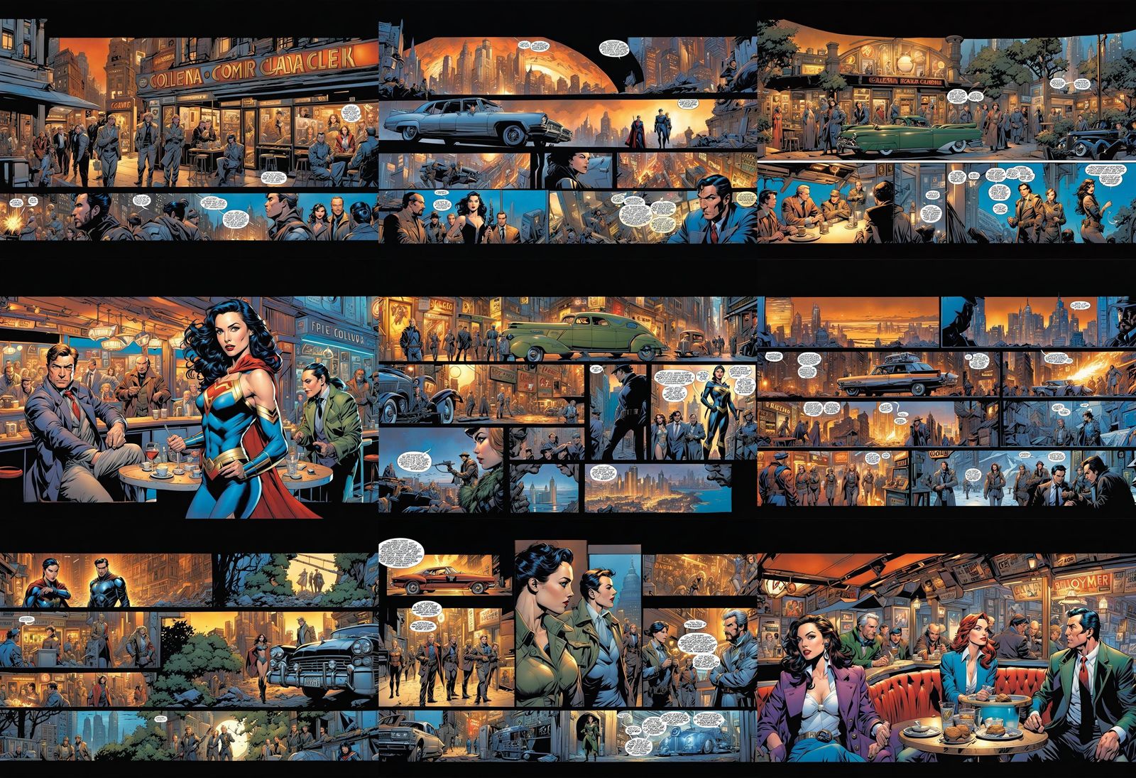 Comic Book Pages of Archaeologist Waiting in Diner