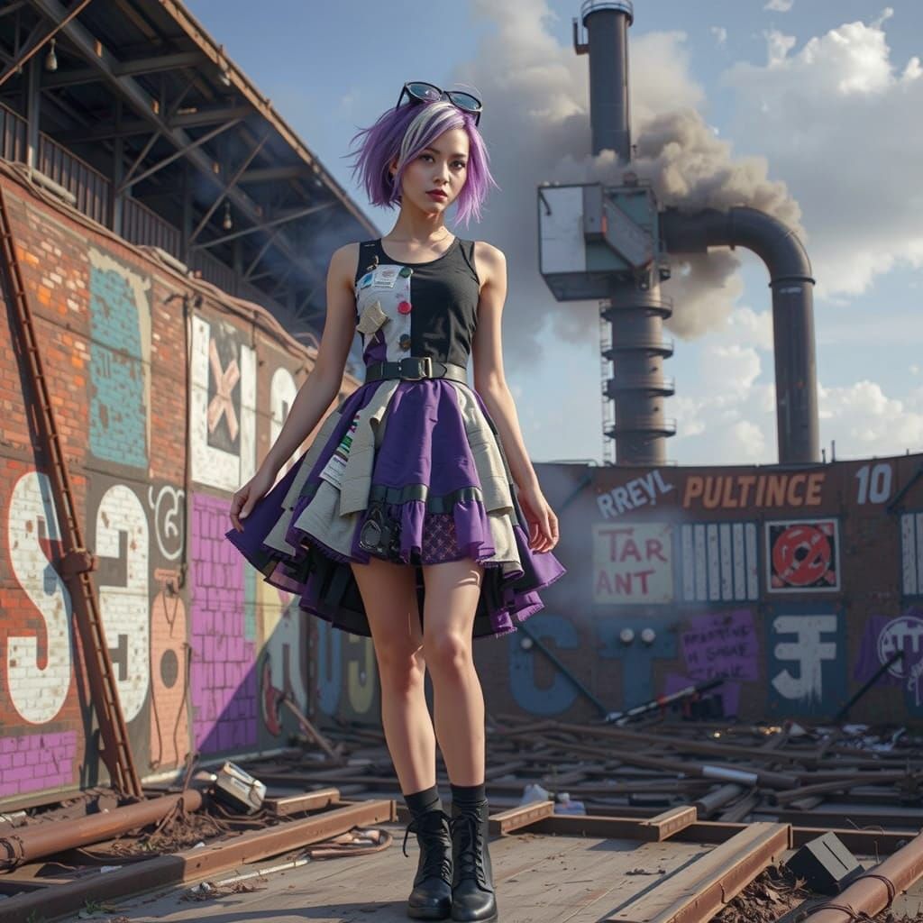 Neo-Trashpunk Warrior in Derelict City, 8k