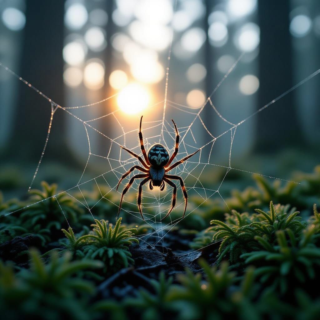 Spider Builds Intricate Web-House in Ancient Forest