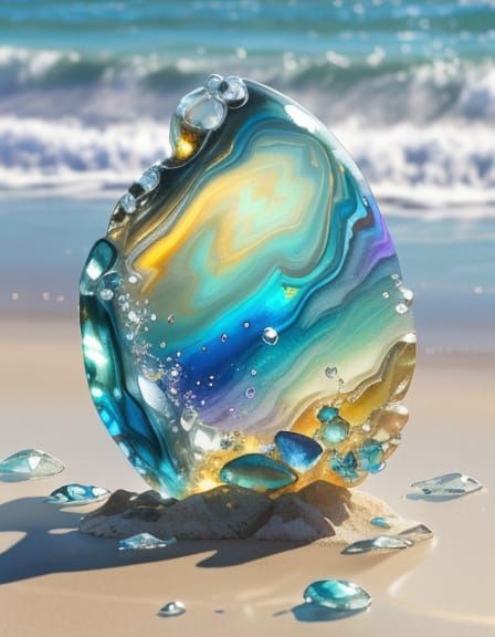 Glass Beach Sculpture in Watercolor Splash Art Style