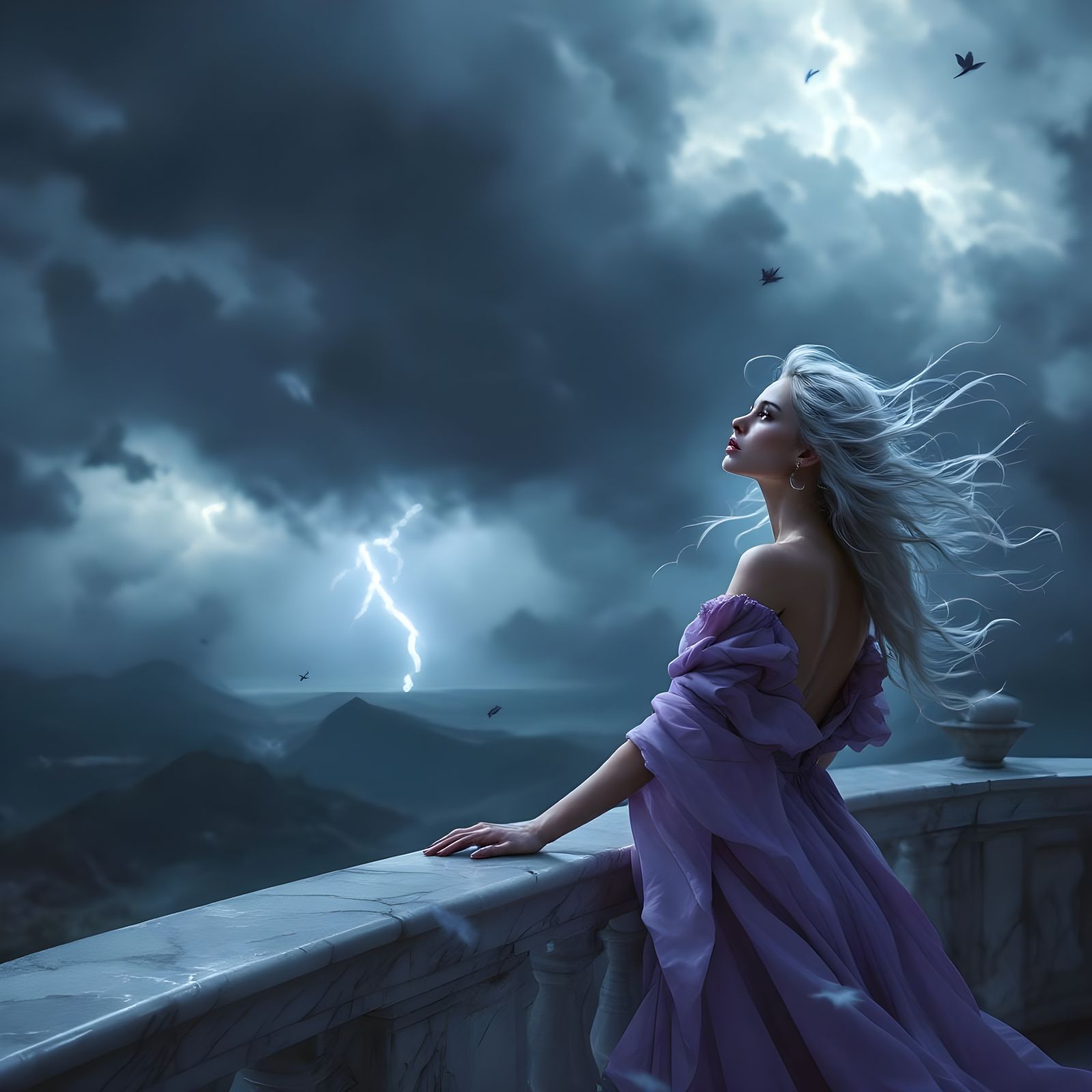 Norse Goddess Watches Storm in Fantasy Art