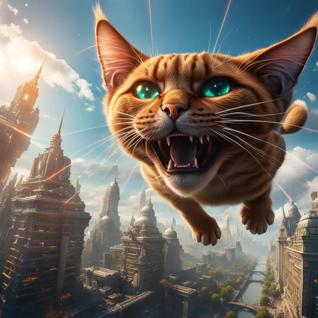 Giant Cat Destroys City with Laser Eyes