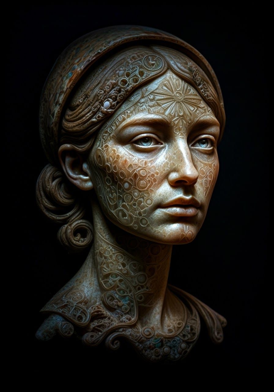 Sea Glass Portrait with Intricate Engravings