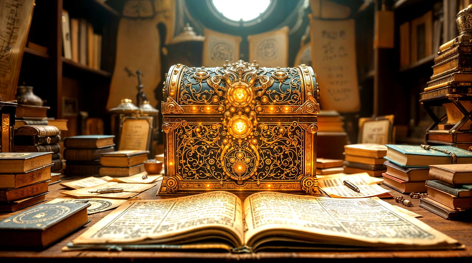 Steampunk Treasure Chest Artifact in Museum
