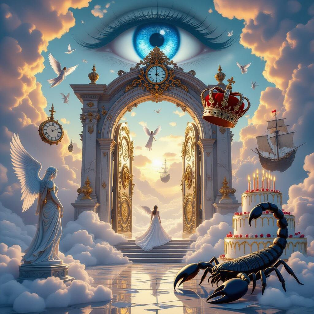 Surreal Steampunk Doorway to Heavenly Realm with Cosmic Scor...