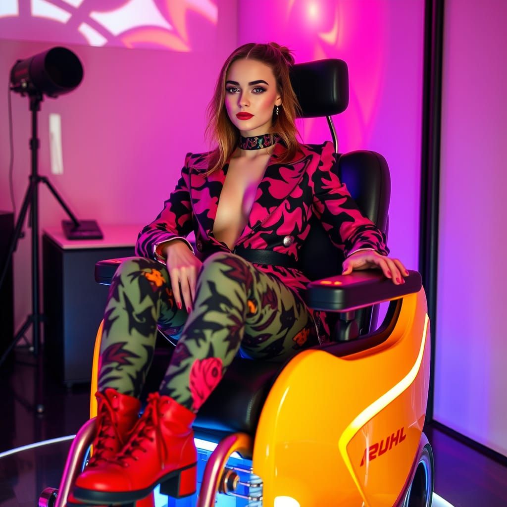 Futuristic Fashion Model in Electric Wheelchair