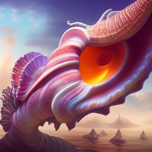 Beautiful Conch Shell Detailed Matte Painting