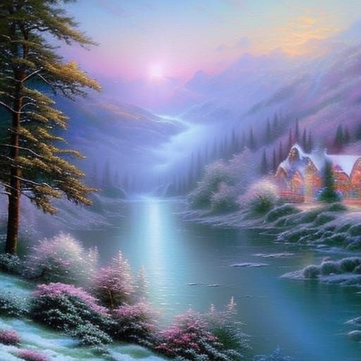 Ethereal Christmas Fantasy in Thomas Kinkade Style