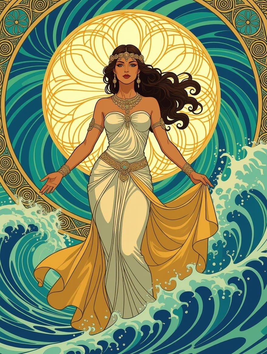 Majestic Water Goddess Amidst Stormy Seas