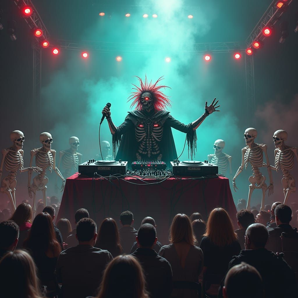 Necromancer DJ Performing for Undead Crowd