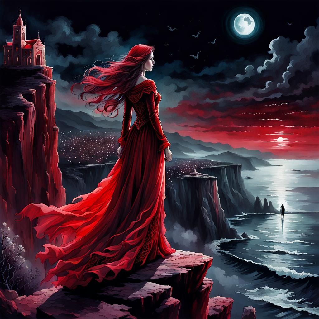 Ethereal Ghost on Cliff in Watercolor Art