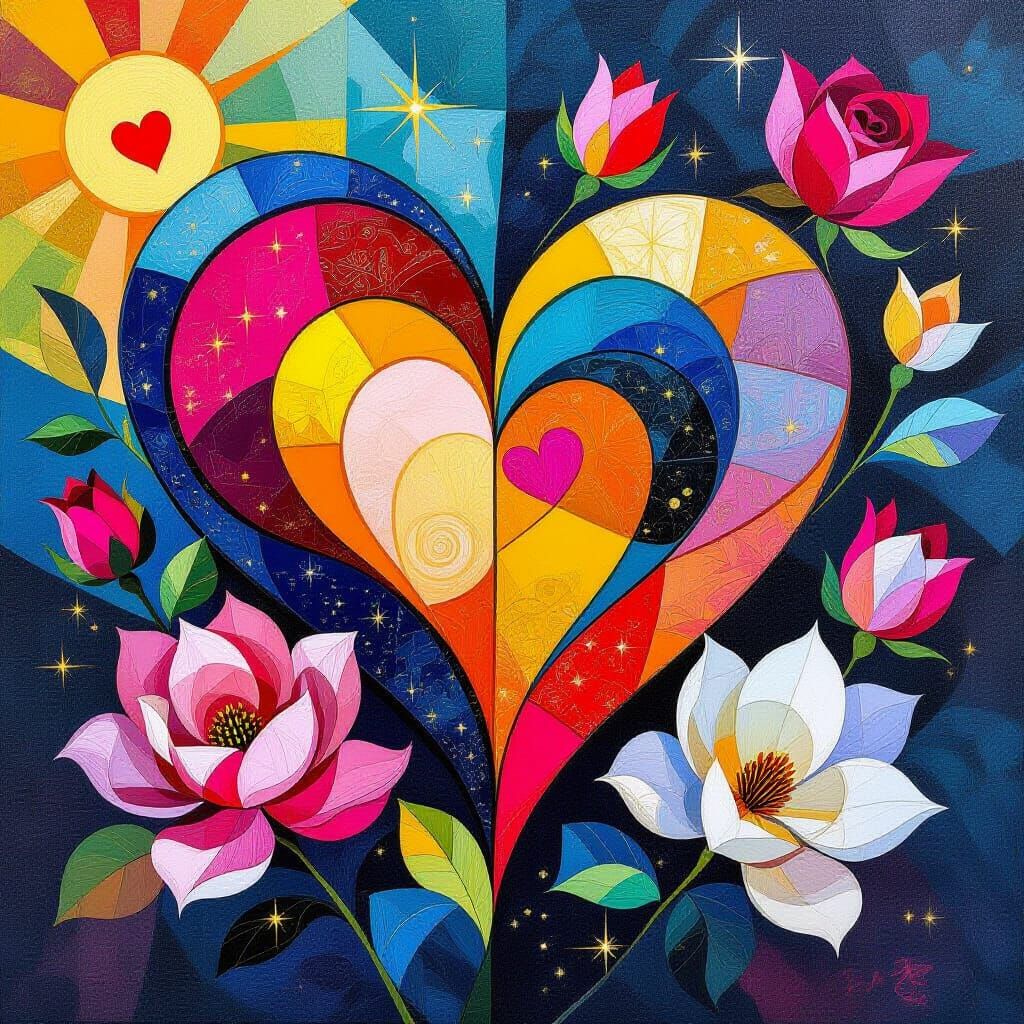 Prismatic Heart and Flower Explosion as Expressionist Art