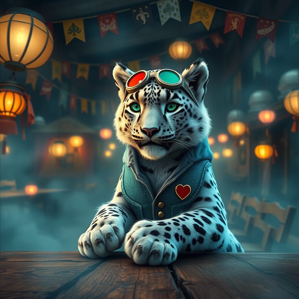 Furry Snow Leopard Plays Poker in Whimsical Himalayan Charit...