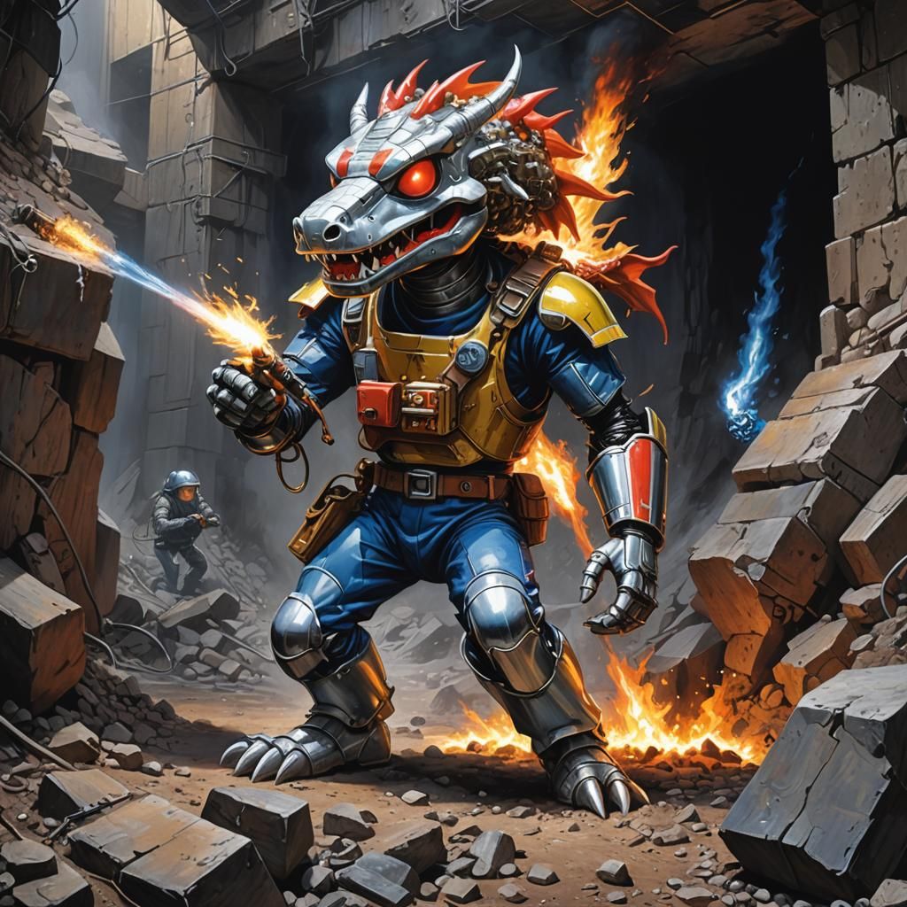 Dig Dug vs Dragon: Cyberpunk Retro Game Scene