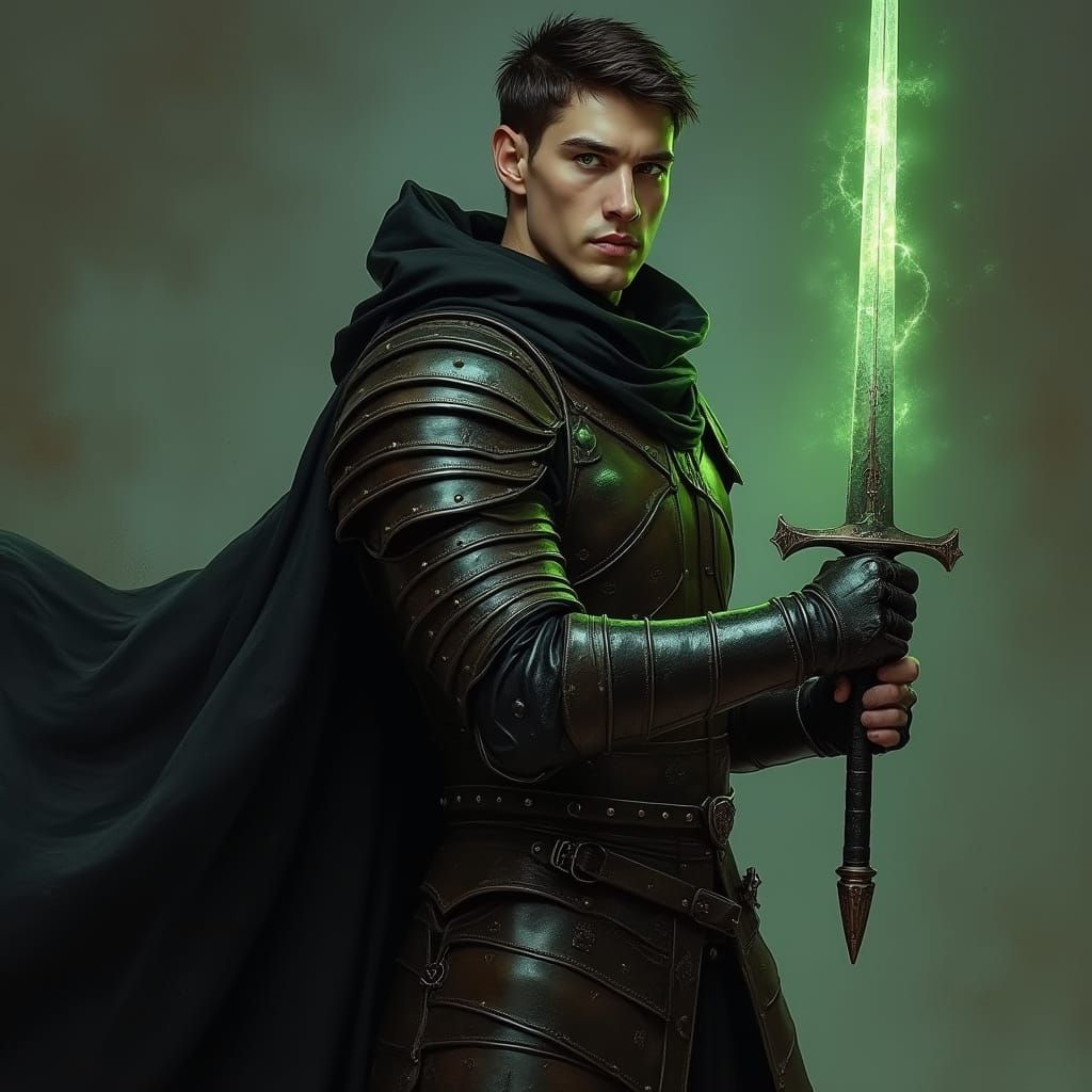 Dark Fantasy Warrior in Leather Armour with Ethereal Rapier