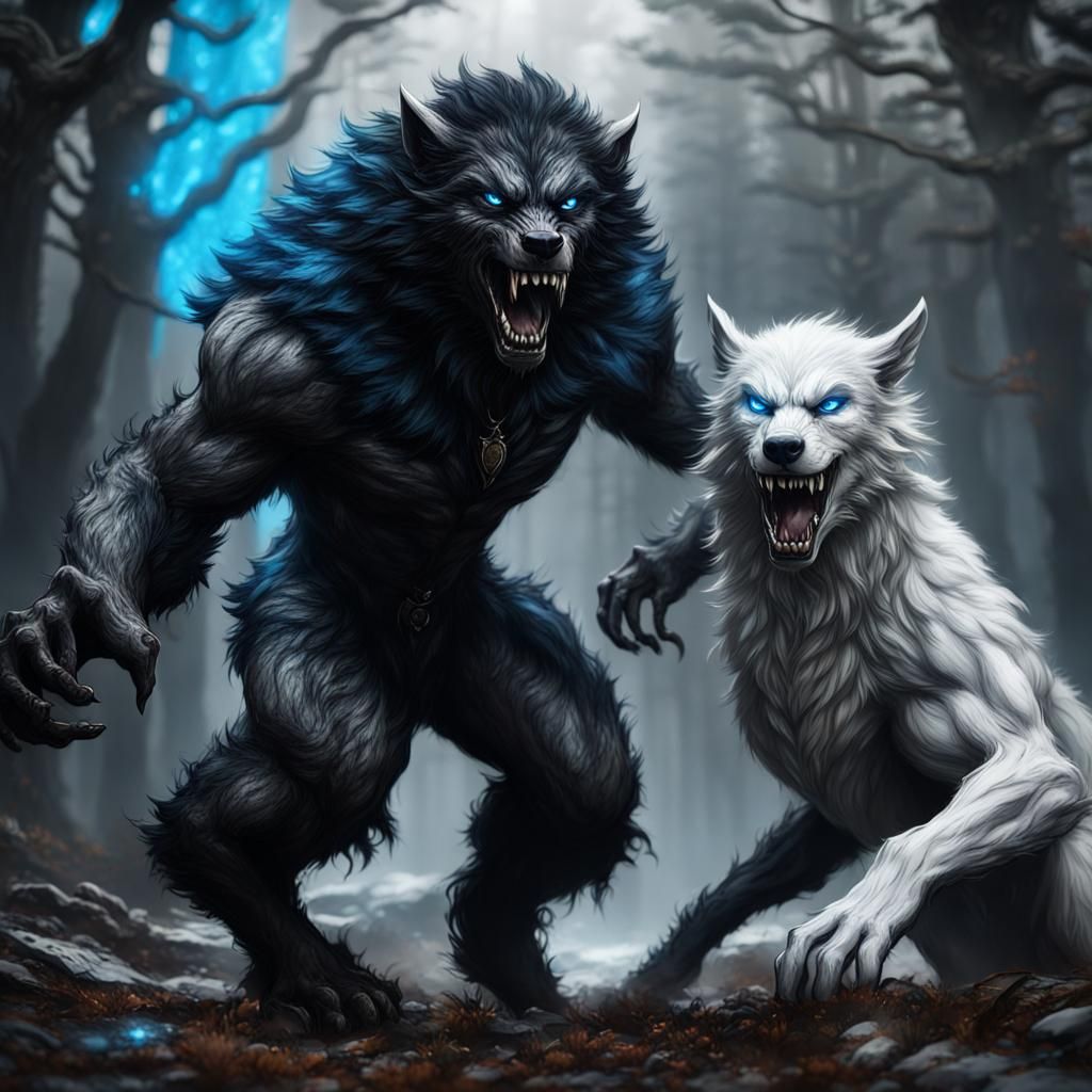 Epic Werewolf Battle in Detailed Fantasy Art