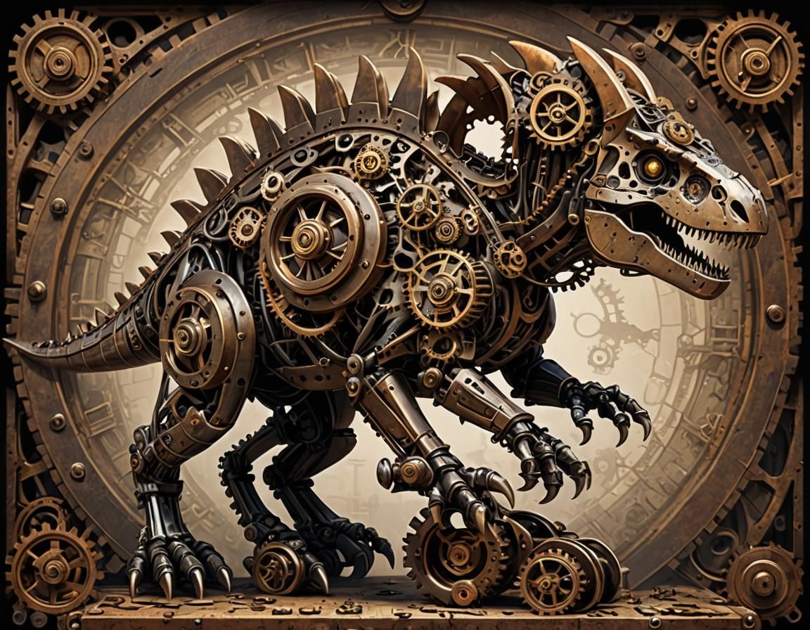 Steampunk Dinosaur Made of Gears and Engines