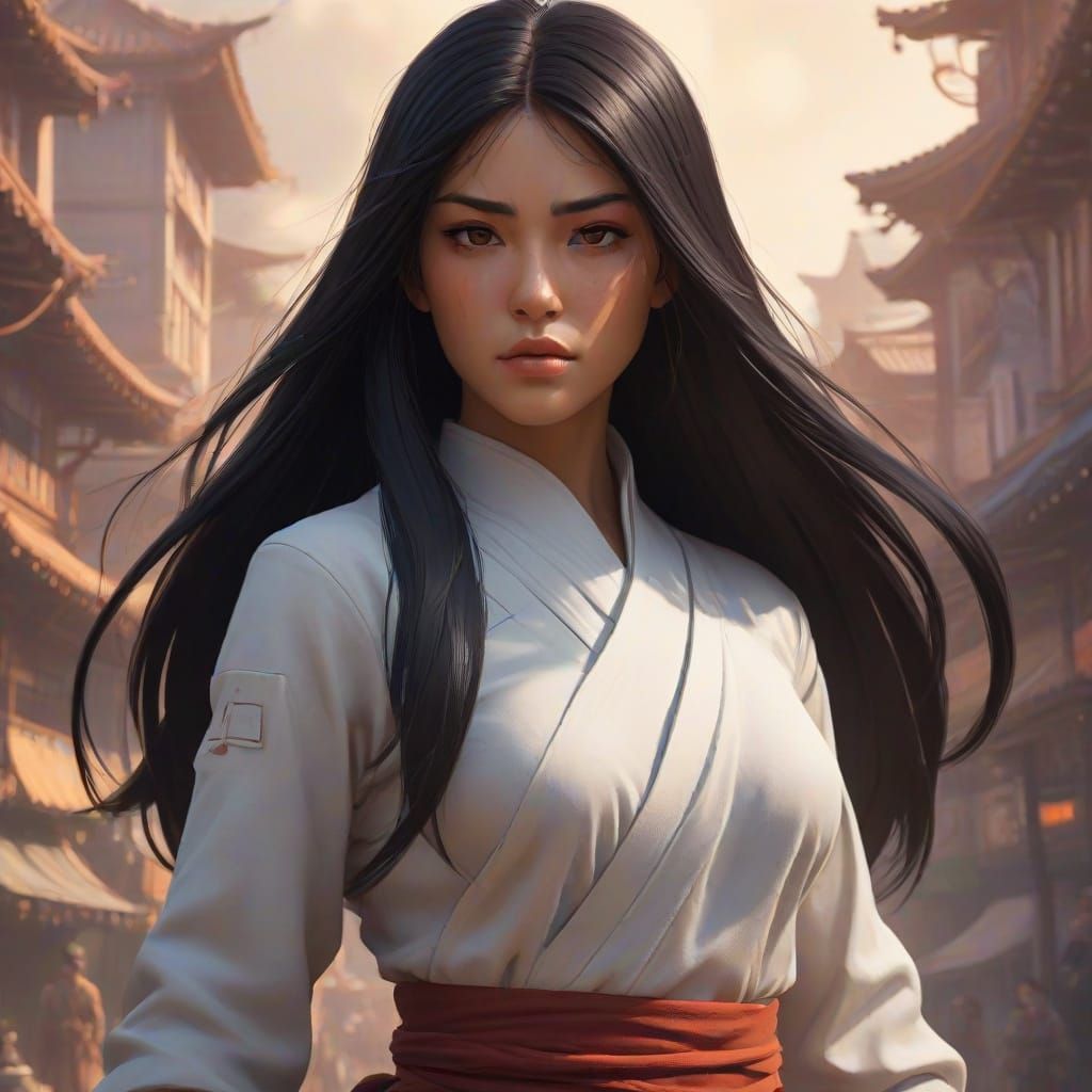 Elegant Anime Warrior Unleashes Spiritual Power