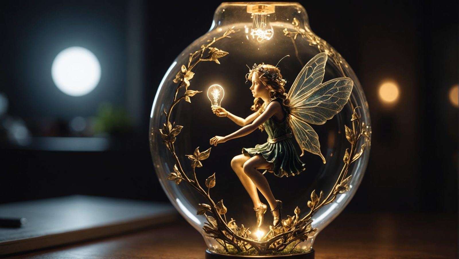 Fairy in Light Bulb: Hyperrealistic Digital Art