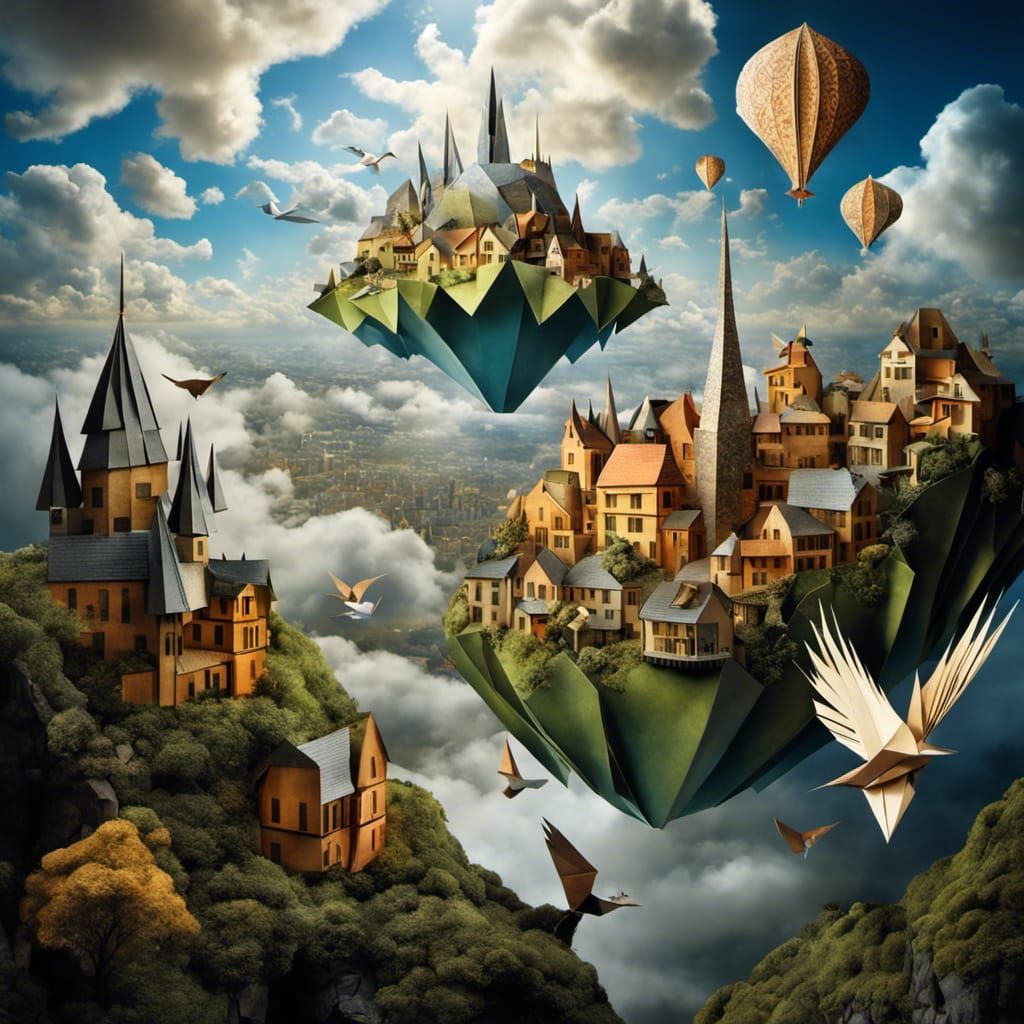 Ethereal Origami City in Papercraft Dreamscape