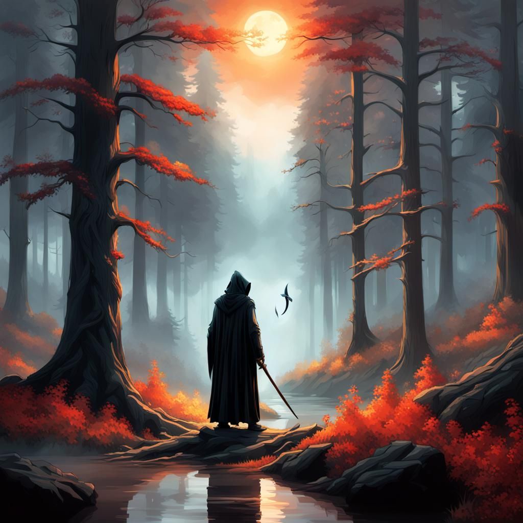 Grim Reaper in Mystical Forest Concept Art