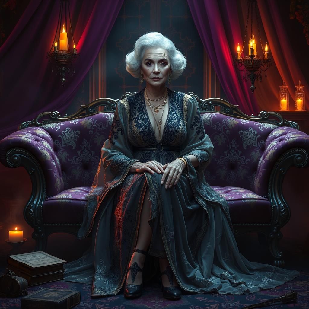Elegant Grandmother in Dark Fantasy Art Nouveau Style