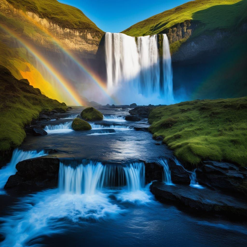Vibrant Rainbow Cascades Down a Waterfall