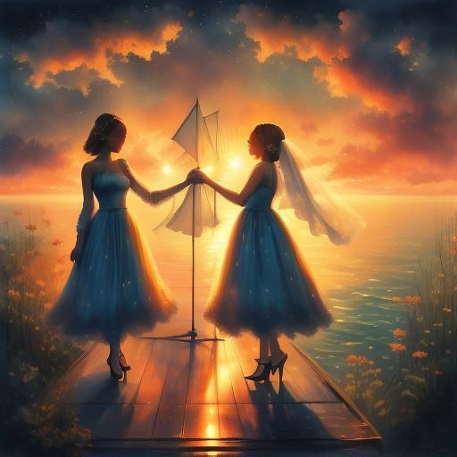 Sunset Wedding: Impressionist Brides Exchange Vows