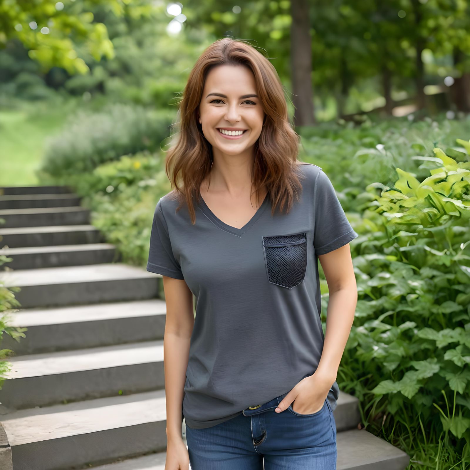 Woman in Gray T-Shirt Smiling Outdoors