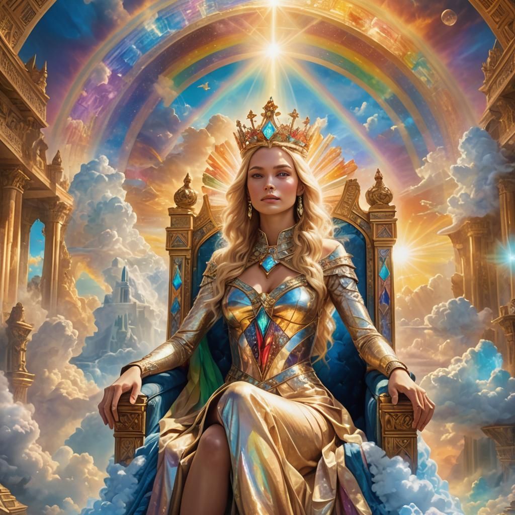 Blonde Queen on Throne in Crystal Pyramid Palace