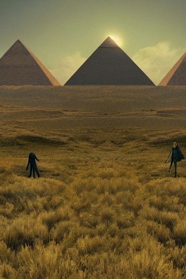 Sinister Gold Pyramid with Green Figures: Matte Painting
