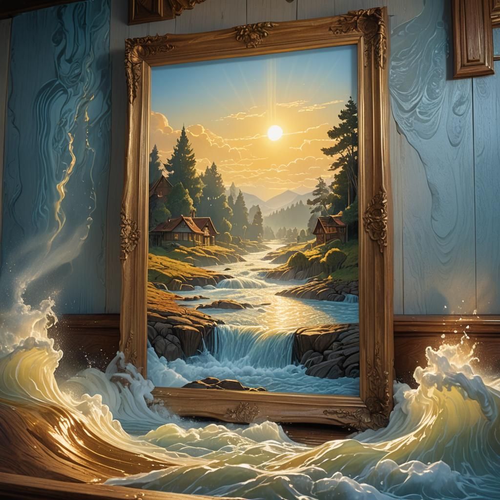 River Flowing from Picture Frame, Moebius-Inspired Art