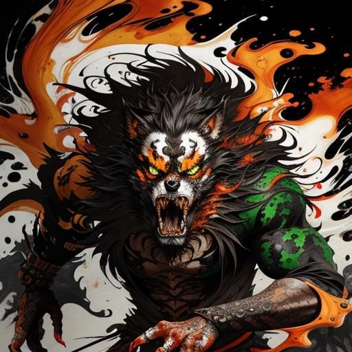 Enraged Ghost Werewolf in Liquid Watercolor Style