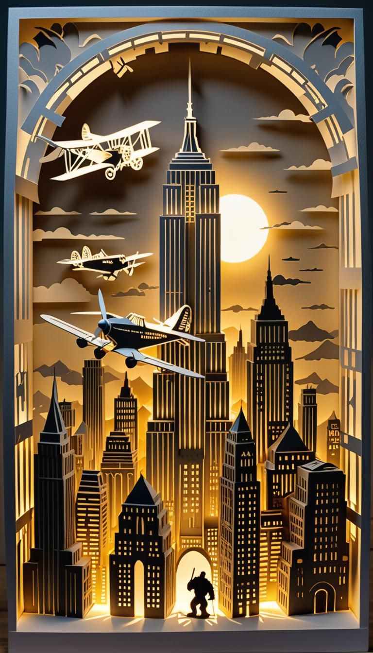 King Kong Kirigami Papercraft Optical Illusion Lamp