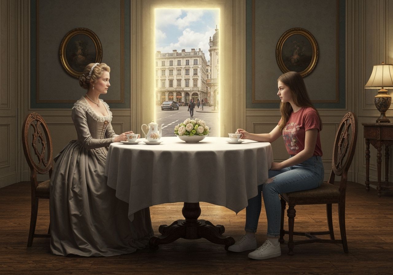 18th Century Woman Meets Modern Woman Through Time Portal