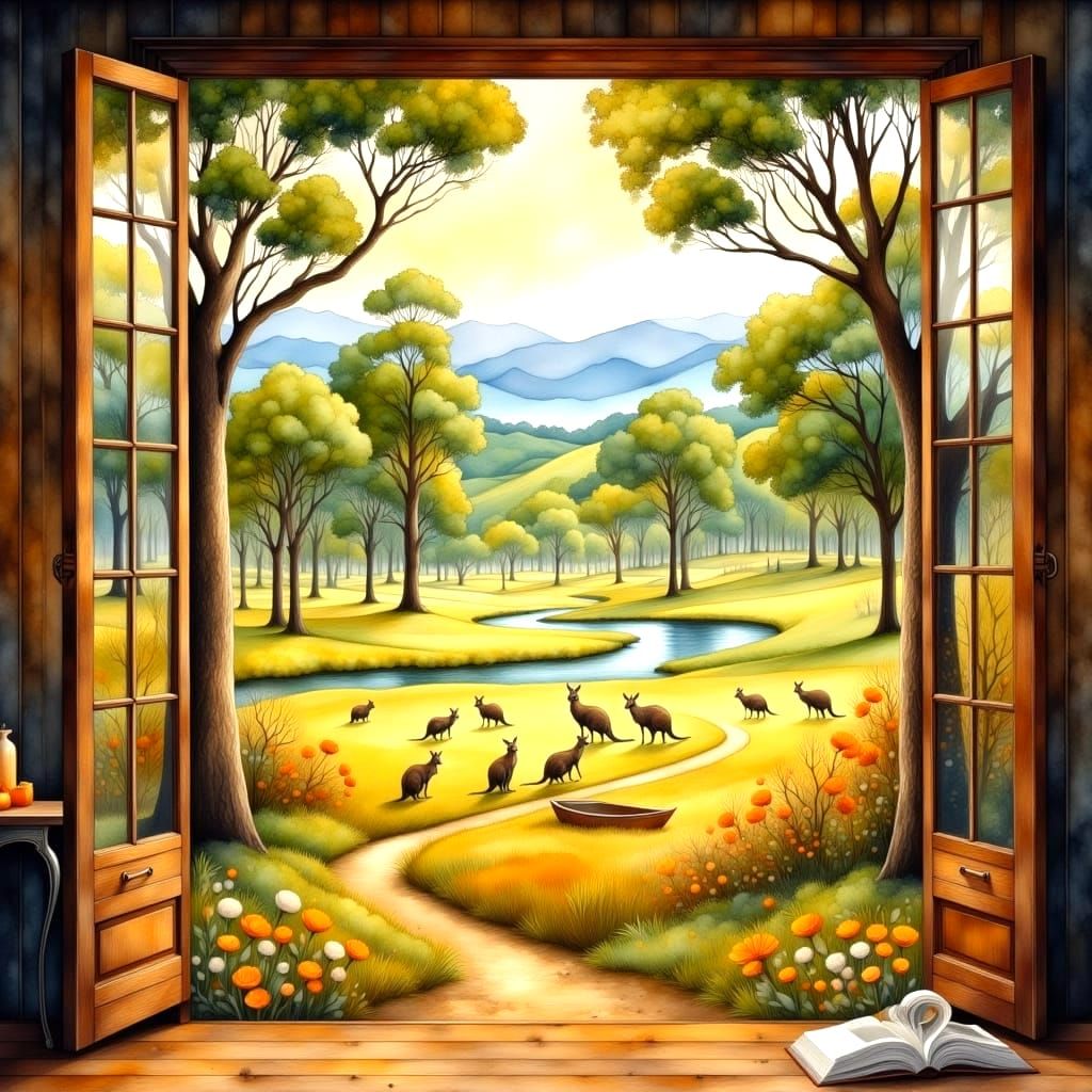 Kangaroos in Australian Paddock Landscape