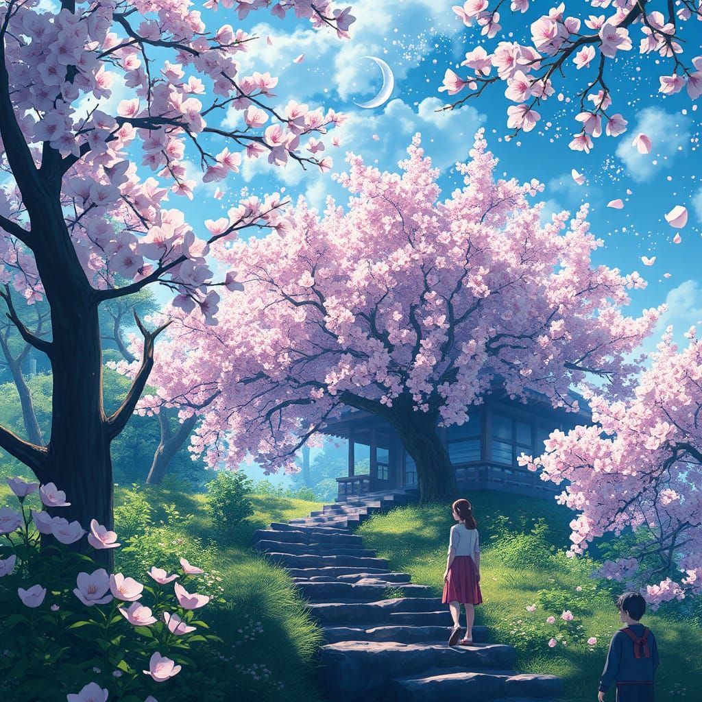 Ghibli-Inspired Blossoms Scatter in Anime Style