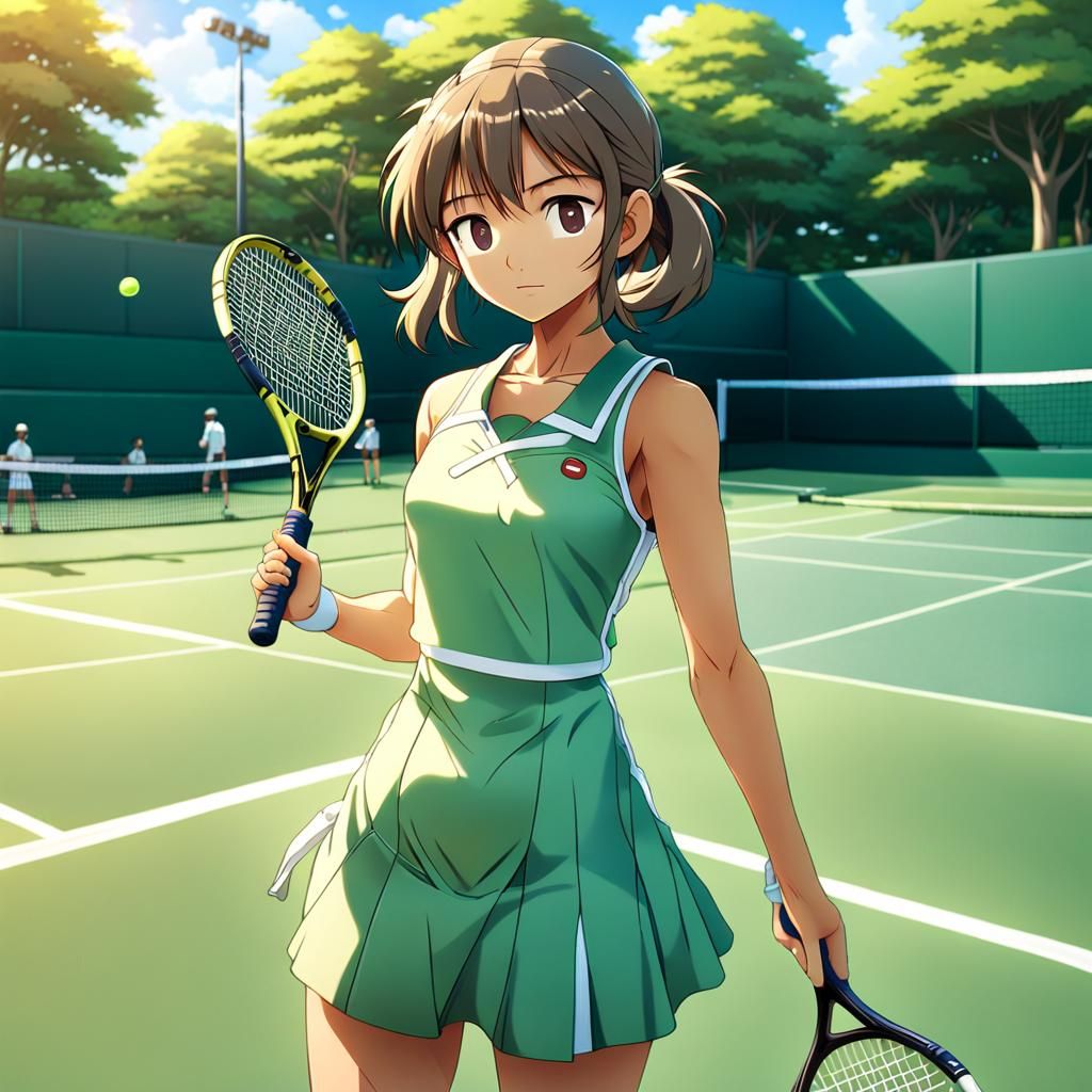 Anime Girl Tennis Player in Ghibli Style