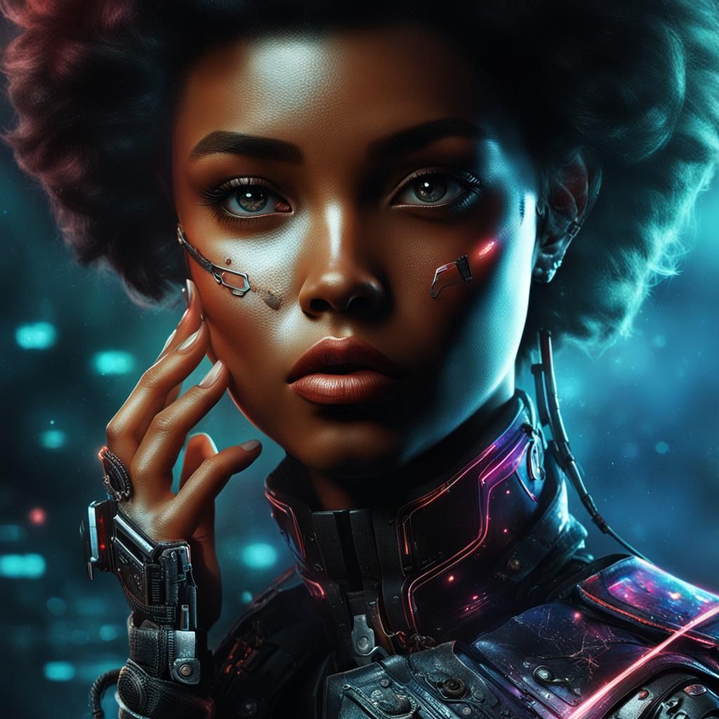 retrato de atractiva chica ciberpunk, muy detallado, arte digital.