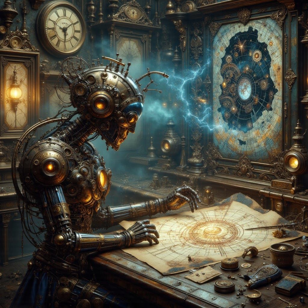 Steampunk Automaton Crafts Celestial Map