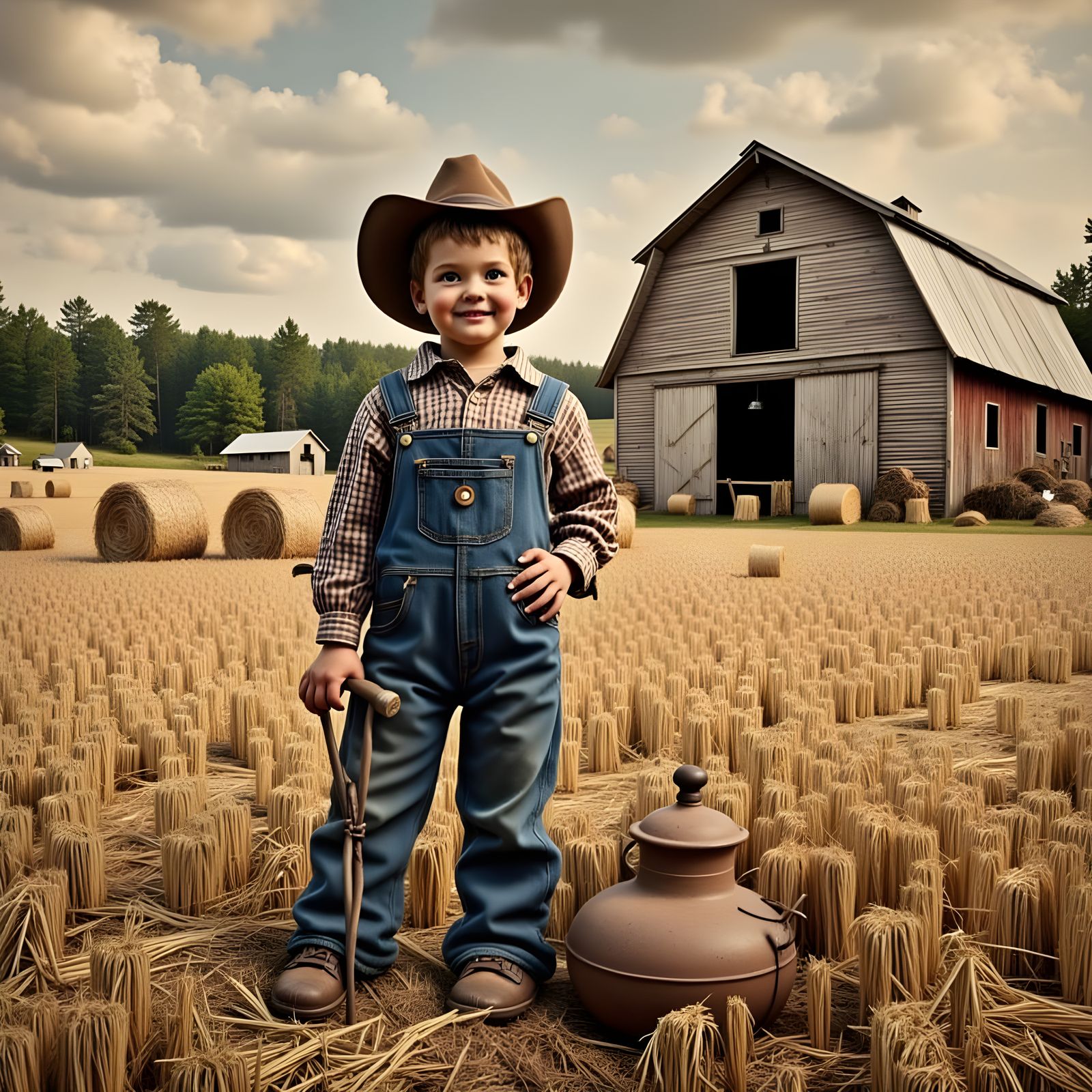 Farm Scene in 1930s Cartoon Style