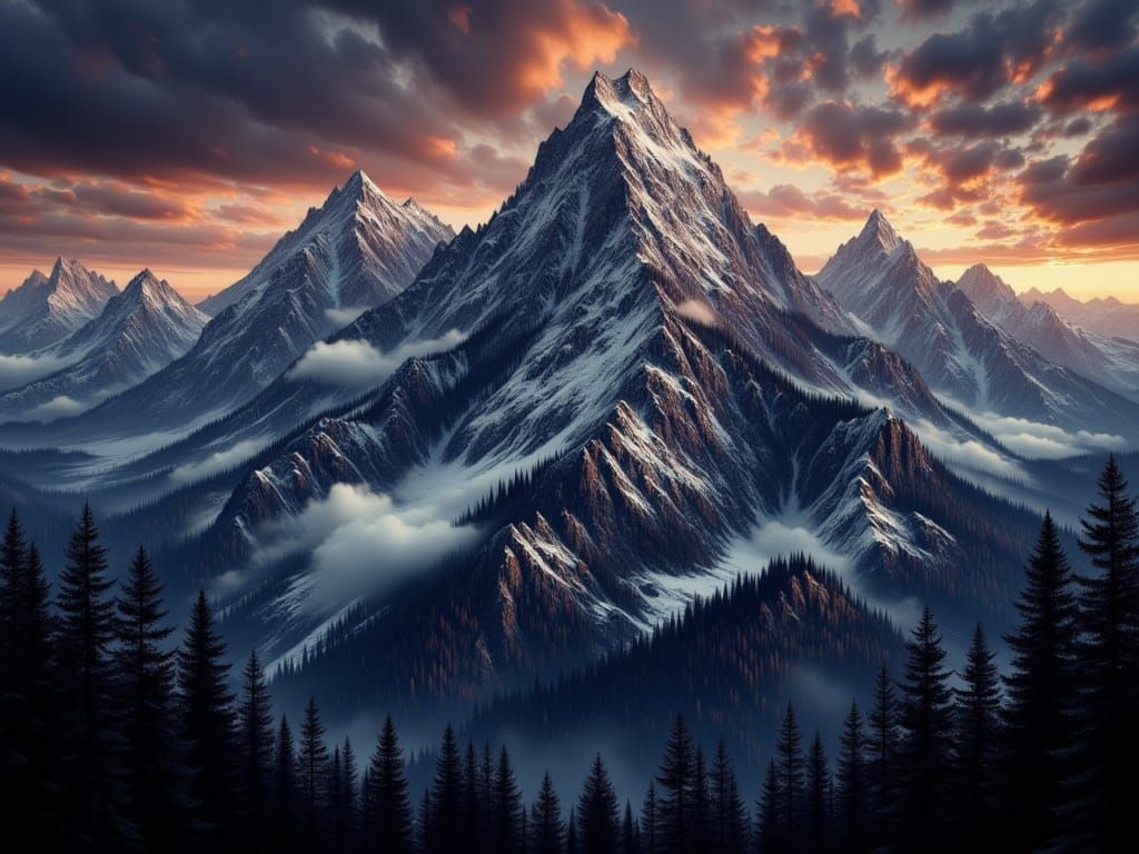 Epic Mountain Range at Dusk Digital Matte Painting