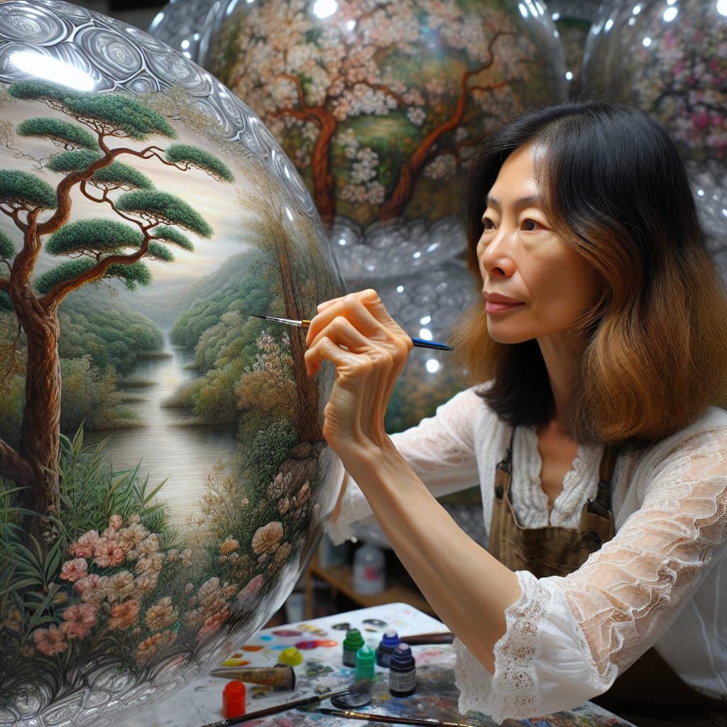 Asian Artist Paints Nature on Mylar Balloons